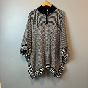 Liz Claiborne Poncho Sweater Tall Black White Large XL Lagenlook